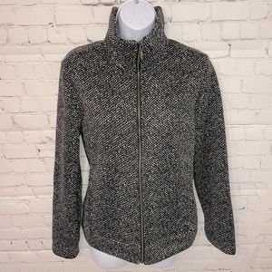 Lands’ End Black & White Speckled Zip Up Fleece Jacket Sz SMALL (6-8)